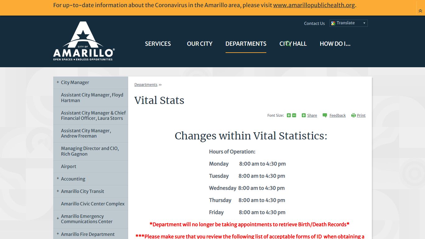 Vital Stats | City of Amarillo, TX